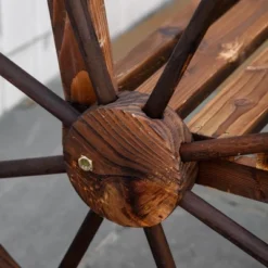 Outsunny Wooden Wagon Wheel Bench, 3-Person Rustic Slatted Seat, Outdoor Patio Furniture, Brown -Garden & Outdoors GUEST 3a8f5ac8 0c37 4553 98c9 c3359cab2328