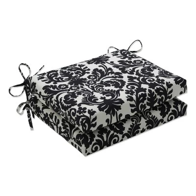 Essence Damask 2pc Outdoor Seat Cushion Set - Black/White Floral - Pillow Perfect 10 Essence Damask 2pc Outdoor Seat Cushion Set - Black/White Floral - Pillow Perfect - Image 8