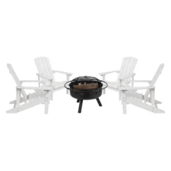Merrick Lane Ayala 5 Piece Outdoor Leisure Set With Set Of 4 Poly Resin Adirondack Chairs And Star And Moon Iron Fire Pit -Garden & Outdoors GUEST 3b8b9c48 3d62 45b3 87c9 4a9f523e26e5 1