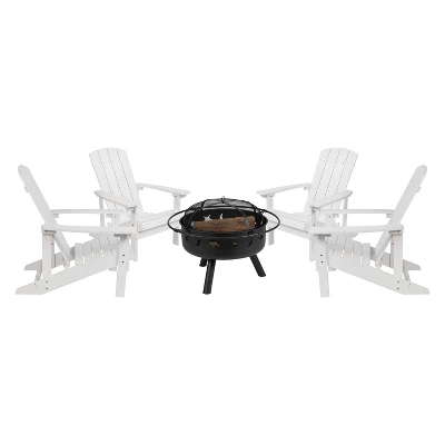 Flash Furniture 5 Piece Charlestown Poly Resin Wood Adirondack Chair Set With Fire Pit - Star And Moon Fire Pit With Mesh Cover 13 Flash Furniture 5 Piece Charlestown Poly Resin Wood Adirondack Chair Set With Fire Pit - Star And Moon Fire Pit With Mesh Cover - Image 11