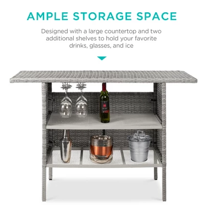 Best Choice Products Outdoor Patio Wicker Bar Counter Table W/ 2 Steel Shelves, 2 Sets Of Rails 6 Best Choice Products Outdoor Patio Wicker Bar Counter Table W/ 2 Steel Shelves, 2 Sets Of Rails - Image 4