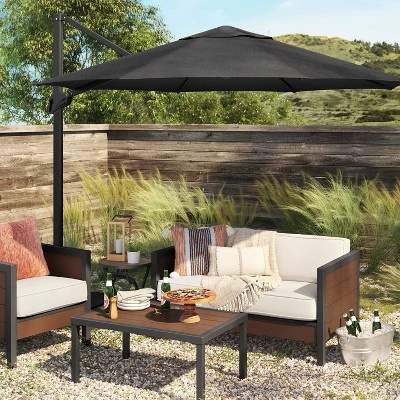 11'x11' Offset Patio Umbrella Black - Black Pole - Threshold™ 3 11'x11' Offset Patio Umbrella Black - Black Pole - Threshold™