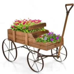 Costway Garden Plant Planter Wooden Wagon Planter W/ Wheel Garden Yard -Garden & Outdoors GUEST 3de3a309 42f5 4156 b6a6 faac01c91770