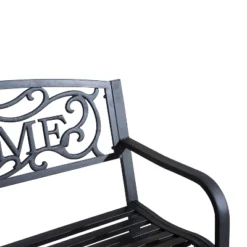 Outsunny 50" Outdoor Metal Welcome Bench, Powder Coated Cast Iron Sign & Steel Frame, 2 Person Bench With Antique Vine Motifs & Slatted Seat, Black 11 Outsunny 50" Outdoor Metal Welcome Bench, Powder Coated Cast Iron Sign & Steel Frame, 2 Person Bench With Antique Vine Motifs & Slatted Seat, Black -Garden & Outdoors GUEST 3f111205 2d54 4cd2 84a6 54408320f897
