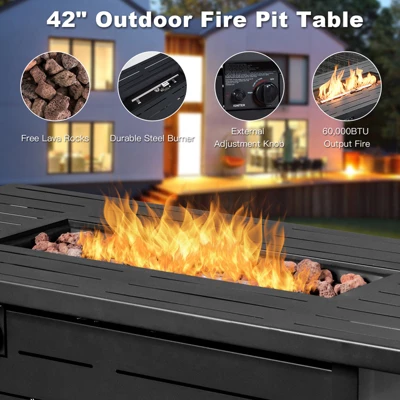 Tangkula 9 PCS Rattan Dinning Set Wicker Sofa W/Propane Gas Fire Pit 60,000 Btu Heater 7 Tangkula 9 PCS Rattan Dinning Set Wicker Sofa W/Propane Gas Fire Pit 60,000 Btu Heater - Image 5