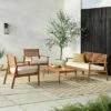 Saracina Home 4pc Mid-Century Modern Slatted Acacia Outdoor Patio Conversation Furniture Set -Garden & Outdoors GUEST 411dcaad 45b7 4dd0 baed 3588ad4a9cc9