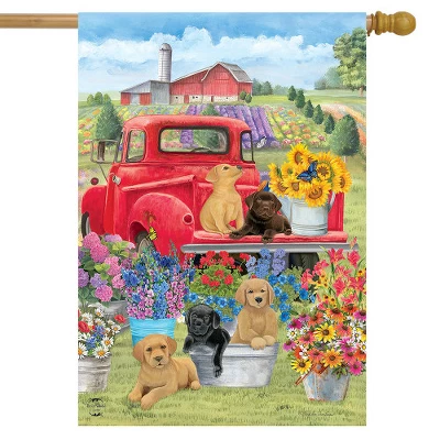 Spring Day Puppies House Flag Red Pickup Truck Floral 28" X 40" Briarwood Lane 3 Spring Day Puppies House Flag Red Pickup Truck Floral 28" X 40" Briarwood Lane
