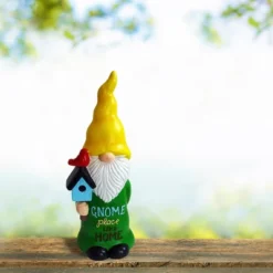 24" Magnesium Oxide "Gnome Place Like Home" Indoor/Outdoor Garden Gnome Statue Green/Yellow - Alpine Corporation