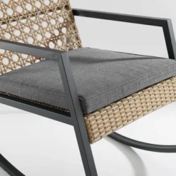 Komodo Modern Boho Faux Rattan & Metal Outdoor Rocking Chair With Cushion - Brown/Gray - Saracina Home -Garden & Outdoors GUEST 4268a33a 53bd 49e0 b7a4 c9883457bf9f