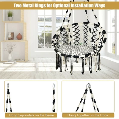 Costway Hanging Hammock Chair With Cushion Macrame Swing Cotton Rope Indoor Outdoor 8 Costway Hanging Hammock Chair With Cushion Macrame Swing Cotton Rope Indoor Outdoor - Image 6