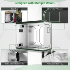 Costway 4x8 Grow Tent, 96''x48''x80'' High Reflective Mylar W/Observation Window GrayBlack -Garden & Outdoors GUEST 44ea6bd5 94a9 4251 9c57 fd60b3517dee