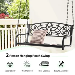Costway 2-Person Metal Outdoor Porch Swing Hanging Patio Bench 485 Lbs Capacity BlackBrown -Garden & Outdoors GUEST 4662d179 18a3 482e b580 3e86df609322