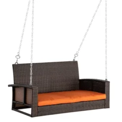 Outsunny 2-Person Wicker Hanging Porch Swing Bench Outdoor Chair With Cushions -Garden & Outdoors GUEST 4667f610 7b4a 4283 a14d ac5c9f337afc