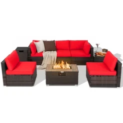 Costway 8PCS Patio Rattan Furniture Set Fire Pit Table Tank Holder Cover Deck Off White/Black/Navy/Red/Turquoise 27 Costway 8PCS Patio Rattan Furniture Set Fire Pit Table Tank Holder Cover Deck Off White/Black/Navy/Red/Turquoise -Garden & Outdoors GUEST 469d391d 0e8f 4abb 913f bdf05278ae6a