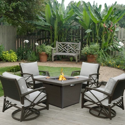 Kinger Home Ethan 5-Piece Rattan Wicker Propane Fire Pit Set With An Aluminum Frame 3 Kinger Home Ethan 5-Piece Rattan Wicker Propane Fire Pit Set With An Aluminum Frame