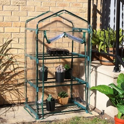 Sunnydaze Decor Sunnydaze Outdoor Portable Growing Rack 3-Tier Greenhouse With Roll-Up Door - 3 Shelves - Clear 10 Sunnydaze Decor Sunnydaze Outdoor Portable Growing Rack 3-Tier Greenhouse With Roll-Up Door - 3 Shelves - Clear - Image 9