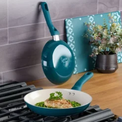 Spice By Tia Mowry Savory Saffron 2 Piece Ceramic Nonstick Aluminum Frying Pan Set In Teal -Garden & Outdoors GUEST 48c33036 58e0 431f 9e15 ce394a473c1b