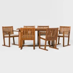 Saracina Home 7pc Modern Slatted Acacia Outdoor Dining Set With Trapezoid Legs -Garden & Outdoors GUEST 4a9c5be8 f083 42b7 b2bc 555b83314b2e