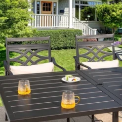 7pc Outdoor Dining Set With Chairs With Seat & Back Cushions & Metal Table With Umbrella Hole -Garden & Outdoors GUEST 4aaa257d 50e9 4a1c a689 4c18f0adf83c