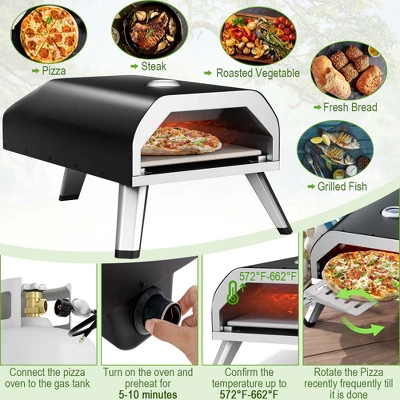 Costway Outdoor Gas Pizza Oven Portable Propane Pizza Stove With Oven Cover Pizza Stone 8 Costway Outdoor Gas Pizza Oven Portable Propane Pizza Stove With Oven Cover Pizza Stone - Image 6