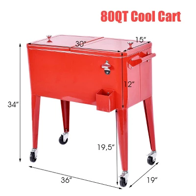 Costway Red Outdoor Patio 80 Quart Cooler Cart Ice Beer Beverage Chest Party Portable 3 Costway Red Outdoor Patio 80 Quart Cooler Cart Ice Beer Beverage Chest Party Portable