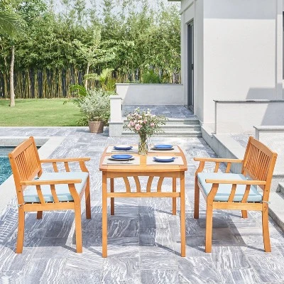 Kapalua 3pc Honey Nautical Wooden Patio Dining Set With 2 Benches - Vifah 4 Kapalua 3pc Honey Nautical Wooden Patio Dining Set With 2 Benches - Vifah - Image 2