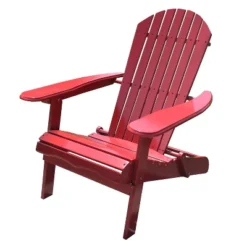 Northbeam Outdoor Portable Foldable Wooden Adirondack Deck Lounge Chair, Red (2 Pack) & Merry Products Acacia Hardwood Flat Folding Side Table, Red
