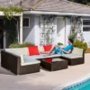 Outsunny 7 Piece Outdoor Patio Furniture Set, PE Rattan Wicker Sectional Sofa Set With Couch Cushions, Pillows, Coffee Table, Orange, Cream -Garden & Outdoors GUEST 4d9ebd3d 1518 4085 a432 1219f020768b