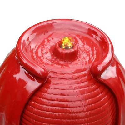 31.89" Glazed Vase Outdoor Floor Fountain With LED Light - Red - Teamson Home 4 31.89" Glazed Vase Outdoor Floor Fountain With LED Light - Red - Teamson Home - Image 2
