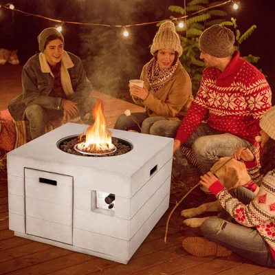 Tangkula 34" Square Concrete Propane Fire Pit Table W/ Lava Rocks Rain Cover 50,000 BTU 4 Tangkula 34" Square Concrete Propane Fire Pit Table W/ Lava Rocks Rain Cover 50,000 BTU - Image 2