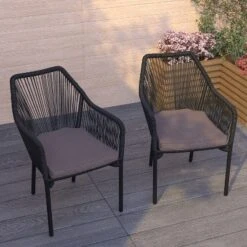 Merrick Lane Outdoor Furniture Sets 2 Piece All-Weather Woven Patio Chairs With Cushions -Garden & Outdoors GUEST 4fef5b1e b47a 4cbb a120 b03b9d08082e