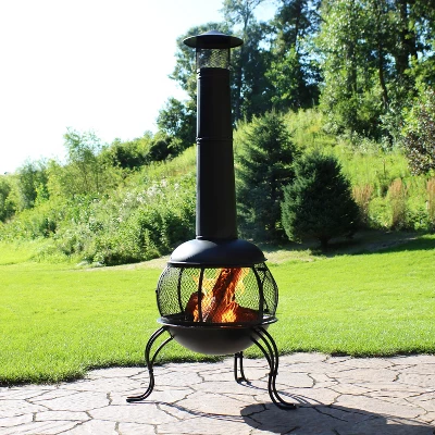 Sunnydaze Decor Sunnydaze Outdoor Backyard Patio Steel Wood-Burning Fire Pit Chiminea With Rain Cap And Mesh Sides - 66" - Black 3 Sunnydaze Decor Sunnydaze Outdoor Backyard Patio Steel Wood-Burning Fire Pit Chiminea With Rain Cap And Mesh Sides - 66" - Black