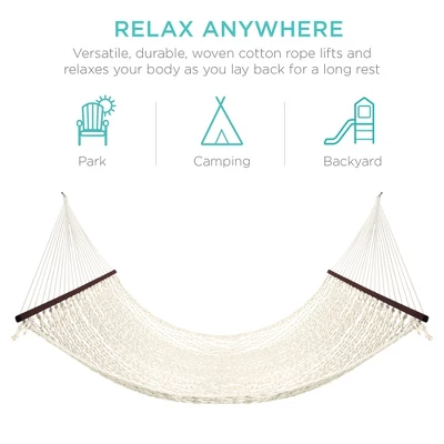 Best Choice Products 2-Person Woven Cotton Rope Double Hammock For Backyard W/ Spreader Bars, Carrying Case 4 Best Choice Products 2-Person Woven Cotton Rope Double Hammock For Backyard W/ Spreader Bars, Carrying Case - Image 2