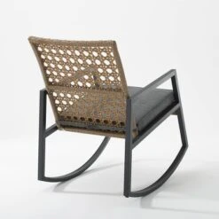 Komodo Modern Boho Faux Rattan & Metal Outdoor Rocking Chair With Cushion - Brown/Gray - Saracina Home -Garden & Outdoors GUEST 520cdeec 4f51 489c aadc c2148f573b0c