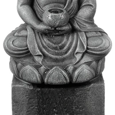 LuxenHome Gray Resin Meditating Buddha On Column Outdoor Fountain With LED Light 7 LuxenHome Gray Resin Meditating Buddha On Column Outdoor Fountain With LED Light - Image 5