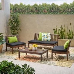 Caswell 4pc Acacia Wood Chat Set - Christopher Knight Home -Garden & Outdoors GUEST 5571a3f1 9064 4962 9917 02adb69fd899