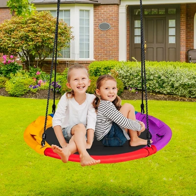 Costway 40'' Saucer Tree Swing Outdoor Round Platform Swing W/ Pillow & Handle 3 Costway 40'' Saucer Tree Swing Outdoor Round Platform Swing W/ Pillow & Handle