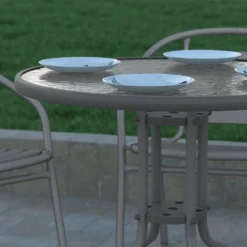 Emma And Oliver 31.5" Round Tempered Glass Metal Table With Smooth Ripple Design Top 16 Emma And Oliver 31.5" Round Tempered Glass Metal Table With Smooth Ripple Design Top -Garden & Outdoors GUEST 5bda409c dad7 4a4c b14e b0e7151e47ad