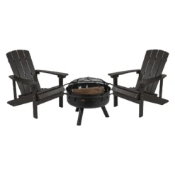 Emma And Oliver Three Piece Hartford Camping Set With Two Faux Wood Adirondack Chairs And Star And Moon Fire Pit With Mesh Cover -Garden & Outdoors GUEST 5caed6f9 ec39 4ccb 92f0 25466a7e3ed4 1