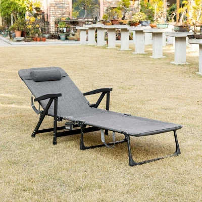 Outsunny Outdoor Folding Chaise Lounge Chair, Mesh Fabric Pool Chair With Adjustable Backrest, Pillow And Cup Holder For Poolside, Deck, Gray 3 Outsunny Outdoor Folding Chaise Lounge Chair, Mesh Fabric Pool Chair With Adjustable Backrest, Pillow And Cup Holder For Poolside, Deck, Gray