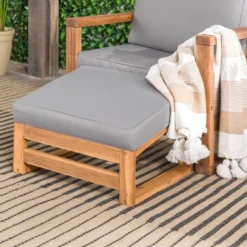 Galia 2pc Square Leg Acacia Wood Chair And Ottoman With Cushions - Brown - Saracina Home -Garden & Outdoors GUEST 60c10f7d 5b45 4211 b4ed 7da57de1baff