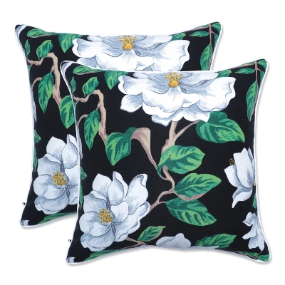 Set Of 2 Magnolia Outdoor/Indoor Throw Pillows Black - Pillow Perfect 7 Set Of 2 Magnolia Outdoor/Indoor Throw Pillows Black - Pillow Perfect - Image 5