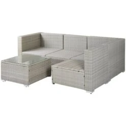 5pc Wicker Patio Seating Set With Cushions - Gray/Blue - GODEER -Garden & Outdoors GUEST 64ef20b6 db1b 46aa 8b19 63d895f37f71