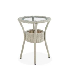 All-Weather Wicker Haven Outdoor Accent Table With Storage Beige - Alaterre Furniture