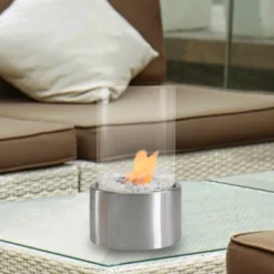 Northlight 10.5" Bio Ethanol Round Portable Tabletop Fireplace With Silver Base