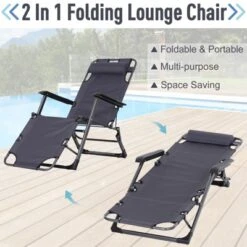Outsunny 2-in-1 Folding Patio Lounge Chair W/ Pillow, Outdoor Portable Sun Lounger Reclining To 120°/180°, Oxford Fabric -Garden & Outdoors GUEST 726f05f4 3d64 4cdc bc8f a9abb2e5605e