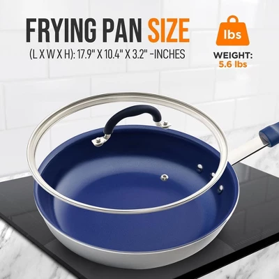 NutriChef 10" Fry Pan With Lid - Medium Skillet Nonstick Frying Pan With Silicone Handle, Ceramic Coating, Blue Silicone Handle 3 NutriChef 10" Fry Pan With Lid - Medium Skillet Nonstick Frying Pan With Silicone Handle, Ceramic Coating, Blue Silicone Handle