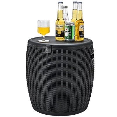 Costway 9.5 Gallon 4-in-1 Patio Rattan Cool Bar Cocktail Table Side Table BrownBlack 11 Costway 9.5 Gallon 4-in-1 Patio Rattan Cool Bar Cocktail Table Side Table BrownBlack - Image 9