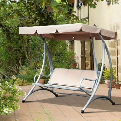 Outsunny 3 Person Patio Swing Seats, Porch Swing With Stand And Adjustable Canopy Outdoor Swing Chair Bench For Garden, Poolside 4 Outsunny 3 Person Patio Swing Seats, Porch Swing With Stand And Adjustable Canopy Outdoor Swing Chair Bench For Garden, Poolside - Image 2