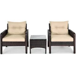 Costway 3PCS Patio Rattan Conversation Set Cushioned Sofa Chair For Garden -Garden & Outdoors GUEST 787af8b5 c959 43a2 8401 4a3778c95c48